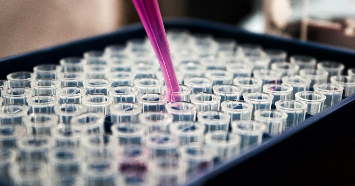 Laboratory scientist handling test tubes and vials in a research setting